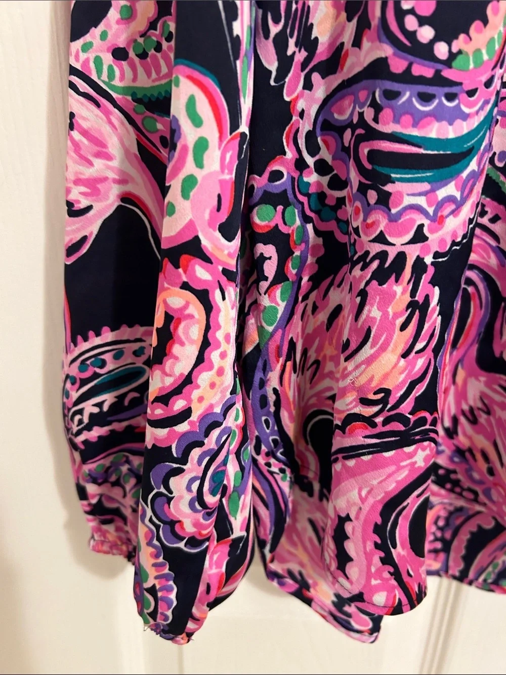 Lilly Pulitzer Marvelle Blouse Flock To The Top Navy Pink Paisley Size Small